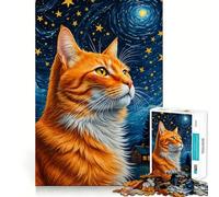 Puzzle difficile "Gatto Arancione Notte Stellata" per adulti, 1000 pezzi, gioco intelligente da fare a casa, divertente da assemblare, regalo festivo (50x75cm)