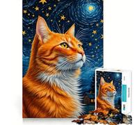 Puzzle difficile "Gatto Arancione Notte Stellata" per adulti, 1000 pezzi, memory foam, facile da assemblare, immagine rilassante, regalo artistico (38x52cm)