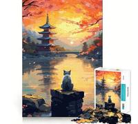 Puzzle difficile "Il gatto nella notte di luna" dal Giappone per adulti, 1000 pezzi, per rafforzare la memoria, alleviare lo stress, bordo di alta qualità, opera d'arte 38x52cm