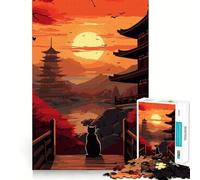 Puzzle difficile "Il gatto nella notte di luna" dal Giappone per adulti, 1000 pezzi, per rafforzare la memoria, alleviare lo stress, bordo di alta qualità, opera d'arte 50x75cm