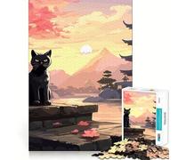 Puzzle difficile "Il gatto nella notte di luna" dal Giappone per adulti, 1000 pezzi, per rafforzare la memoria, alleviare lo stress, bordo di alta qualità, opera d'arte 50x75cm