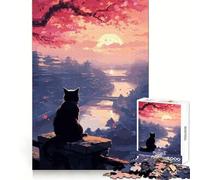 Puzzle difficile "Il gatto nella notte di luna" dal Giappone per adulti, 1000 pezzi, per rafforzare la memoria, alleviare lo stress, bordo di alta qualità, opera d'arte 50x75cm