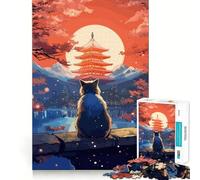 Puzzle difficile "Il gatto nella notte di luna" dal Giappone per adulti, 1000 pezzi, per rafforzare la memoria, alleviare lo stress, bordo di alta qualità, opera d'arte 50x75cm