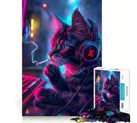 Puzzle difficile Neon Gamer Cat per adulti, 1000 pezzi, gioco di logica, per momenti di relax, taglio liscio, regalo di alta qualità (38x52cm)