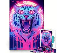 Puzzle difficile "Neon Tiger Roar" per adulti, 1000 pezzi, gioco di logica, per momenti di relax, taglio liscio, regalo di alta qualità (38x52cm)