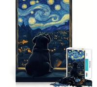 Puzzle difficile "Notte stellata con carlino" per adulti, 1000 pezzi, gioco intelligente da fare a casa, divertente da assemblare, regalo festivo (38x26cm)