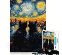 Puzzle difficile "Notte stellata con gatti" per adulti, 1000 pezzi, gioco intelligente, divertimento casual, taglio preciso, regalo artistico 38x52cm