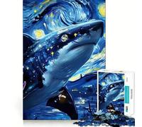Puzzle difficile "Notte stellata con squalo" per adulti, 1000 pezzi, ricostruttivo, rilassante, con dettagli nitidi e unici 38x52cm