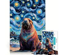 Puzzle difficile "Notte stellata con tricheco" per adulti, 1000 pezzi, stimola la memoria, calma e favorisce la fuga, bordi stretti, regalo speciale 38x52cm