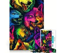 Puzzle difficile "Paese di lupi al neon" per adulti, 1000 pezzi, stimolante per la mente, divertente, con bordi precisi, idea regalo creativa (38x52cm)