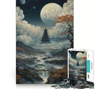 Puzzle difficile "Pagoda sotto la luna piena" per adulti, 1000 pezzi, gioco intelligente da fare a casa, divertente da assemblare, regalo festivo (50x75cm)