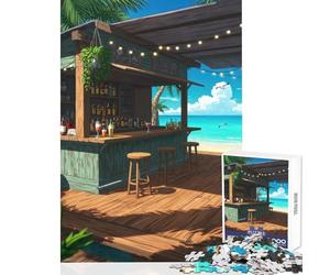 Puzzle difficile per adulti 1000 pezzi Bar sulla spiaggia con sgabelli e bevande Decorazione per la casa Giocattoli Idee regalo per gioco educativo Ogni pezzo è unico - dimensioni 38x52cm