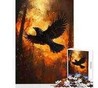 Puzzle difficile per adulti 1000 pezzi Corvo nel fuoco dipinto giocattolo decorazione da parete regalo di compleanno per gioco educativo ogni pezzo è unico - dimensioni 38x52cm