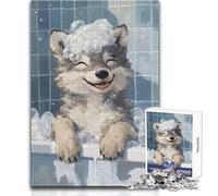 Puzzle difficile per adulti 1000 pezzi Cucciolo di lupo Ora del bagno Momento rilassante e tranquillo Divertimento Precisione rigorosa Giocattolo da gioco standard Dimensioni 50x75cm