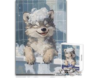 Puzzle difficile per adulti 1000 pezzi Cucciolo di lupo Ora del bagno Momento rilassante e tranquillo Divertimento Precisione rigorosa Giocattolo da gioco standard Dimensioni 50x75cm