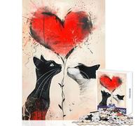 Puzzle difficile per adulti 1000 pezzi Gatti e palloncini a forma di cuore Decorazione per la casa Giocattoli Idee regalo per gioco educativo Ogni pezzo è unico - dimensioni 38x26cm