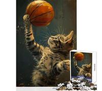 Puzzle difficile per adulti 1000 pezzi Gatto che gioca a basket Giocattolo educativo Opera d'arte Regalo per gioco educativo Ogni pezzo è unico - Dimensioni 50x75cm