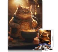 Puzzle difficile per adulti 1000 pezzi Gatto divertente Ramen Bowl Cibo rilassante Tempo tranquillo Divertimento Rigorosa precisione Standard Gioco Giocattolo Dimensioni 38x26cm