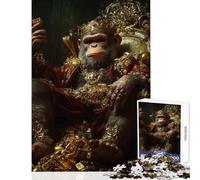 Puzzle difficile per adulti 1000 pezzi Il Re Scimmia sul Trono d'Oro Decorazione per la casa Giocattoli Idee regalo per gioco educativo Ogni pezzo è unico - dimensioni 38x52cm