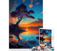 Puzzle difficile per adulti 1000 pezzi Isola al tramonto con albero Giocattolo Decorazione da parete Regalo di compleanno per gioco educativo Ogni pezzo è unico - Dimensioni 50x75cm