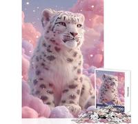 Puzzle difficile per adulti 1000 pezzi Leopardo delle nevi tra le nuvole rosa Giocattolo educativo Opera d'arte Regalo per gioco educativo Ogni pezzo è unico - Dimensioni 50x75cm