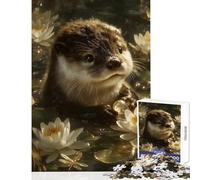 Puzzle difficile per adulti 1000 pezzi Lontra tra le ninfee Giocattolo Decorazione da parete Opera d'arte Regalo Gioco pratico Collezione di artisti Belle arti Dimensioni 38x52cm