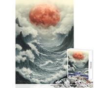 Puzzle difficile per adulti 1000 pezzi Luna rossa sul mare in tempesta Fai da te Giocattoli Regalo Compleanno Gioco pratico Collezione di artisti Belle arti Dimensioni 50x75cm