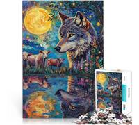Puzzle difficile per adulti 1000 pezzi Lupo al chiaro di luna Fatto di legno per età pari o superiore a 14 anni Gioco pratico Regali di Natale per le donne misurare：50x75cm