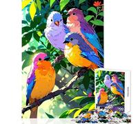 Puzzle difficile per adulti 1000 pezzi Uccelli colorati su un ramo Illustrazione Giocattolo Decorazione da parete Opera d'arte Regalo Gioco pratico Collezione di artisti Belle arti Dimensioni 38x52cm