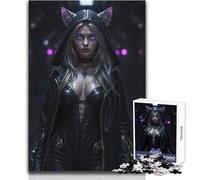 Puzzle difficile per adulti 1000 pezzi Urban Huntress︰ La ragazza gatto cibernetica Rilassante momento di tranquillità Divertimento Rigorosa precisione Giocattolo da gioco standard Dimensioni 38x52cm