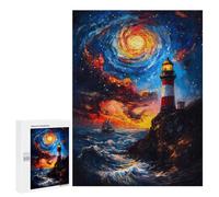 Puzzle Difficile per Adulti 500 PCS Lighthouse Under Starry Sky Puzzle per Adulti Giochi Di Rilassamento Sfida Difficile Sfida Completare 500 PCS