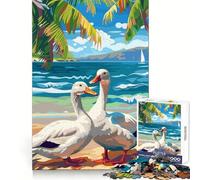 Puzzle difficile per adulti "Anatre bianche su una spiaggia", 1000 pezzi, attività rilassante e di concentrazione, taglio liscio, regalo invernale (38x26cm)