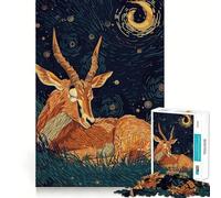 Puzzle difficile per adulti "Antilope a riposo sotto una notte stellata", 1000 pezzi, stimola la memoria, favorisce la calma, taglio liscio, classico regalo (38x26cm)