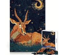 Puzzle difficile per adulti "Antilope a riposo sotto una notte stellata", 1000 pezzi, stimola la memoria, favorisce la calma, taglio liscio, classico regalo (38x26cm)