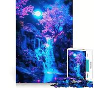 Puzzle difficile per adulti "Cascata notturna con fiori di ciliegio", 1000 pezzi, memory foam, facile da assemblare, immagine rilassante, regalo artistico (38x52cm)