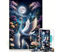 Puzzle difficile per adulti "Cigno nel lago magico sotto la luna piena", 1000 pezzi, ideale per rafforzare la memoria, alleviare lo stress e creare un'opera d'arte di alta qualità 38x52cm
