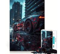 Puzzle difficile per adulti "Città piovosa - Auto sportiva" da 1000 pezzi, sfida mentale, svago rilassante, taglio preciso, regalo memorabile (38x52cm)