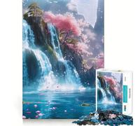 Puzzle difficile per adulti con alberi di ciliegio e cascata, 1000 pezzi, gioco di logica e abilità, per tutta la famiglia, con intagli precisi, oggetto da collezione (38x52cm)