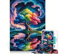 Puzzle difficile per adulti con albero arcobaleno riflesso nell'acqua, 1000 pezzi, rompicapo rilassante, arte da assemblare, regalo speciale (38x26cm)