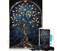 Puzzle difficile per adulti con albero in vetro colorato, 1000 pezzi, per ricordare, migliorare, rilassante, con dettagli nitidi, 38x52cm