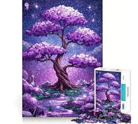 Puzzle difficile per adulti con albero viola e cielo notturno, 1000 pezzi, memory foam, facile da assemblare, immagine rilassante, regalo artistico (38x26cm)
