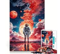 Puzzle difficile per adulti con astronauta rosso e luna, 1000 pezzi, stimola la memoria, favorisce la calma, facilita il taglio e crea un'atmosfera rilassante, un regalo classico (38x26cm)