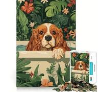 Puzzle difficile per adulti con cane Spaniel Cavalier nella vasca da bagno, 1000 pezzi, ideale per un'esperienza rilassante e piacevole, con dettagli nitidi e unici 50x75cm