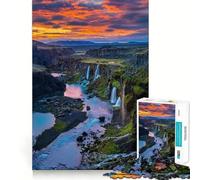 Puzzle difficile per adulti con cascata al tramonto, 1000 pezzi, gioco di logica, divertimento rilassante, opera d'arte ben definita (38x52cm)