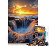 Puzzle difficile per adulti con cascata al tramonto sulla spiaggia, 1000 pezzi, ideale per rafforzare la memoria, alleviare lo stress e creare un'opera d'arte di alta qualità 38x26cm