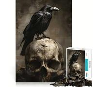 Puzzle difficile per adulti con corvo seduto su un teschio, 1000 pezzi, puro gioco di logica, attività domestica, taglio netto, regalo adorabile (38x52cm)