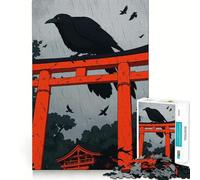 Puzzle difficile per adulti con corvo su cancello Torii sotto la pioggia, 1000 pezzi, puro gioco di logica, attività domestica, taglio netto, bel regalo (50x75cm)