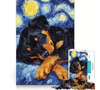 Puzzle difficile per adulti con cucciolo di Rottweiler che dorme in una notte stellata, 1000 pezzi, gioco di logica fine, divertente e rilassante, bordi puliti, regalo premuroso (50x75cm)