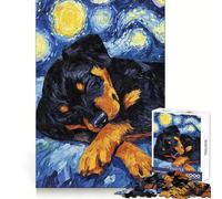 Puzzle difficile per adulti con cucciolo di Rottweiler che dorme in una notte stellata, 1000 pezzi, gioco di logica fine, divertente e rilassante, bordi puliti, regalo premuroso (50x75cm)
