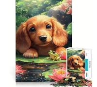Puzzle difficile per adulti con cucciolo e rana nello stagno delle ninfee, 1000 pezzi, stimola la memoria, gioco rilassante, taglio di alta qualità, regalo perfetto (38x26cm)